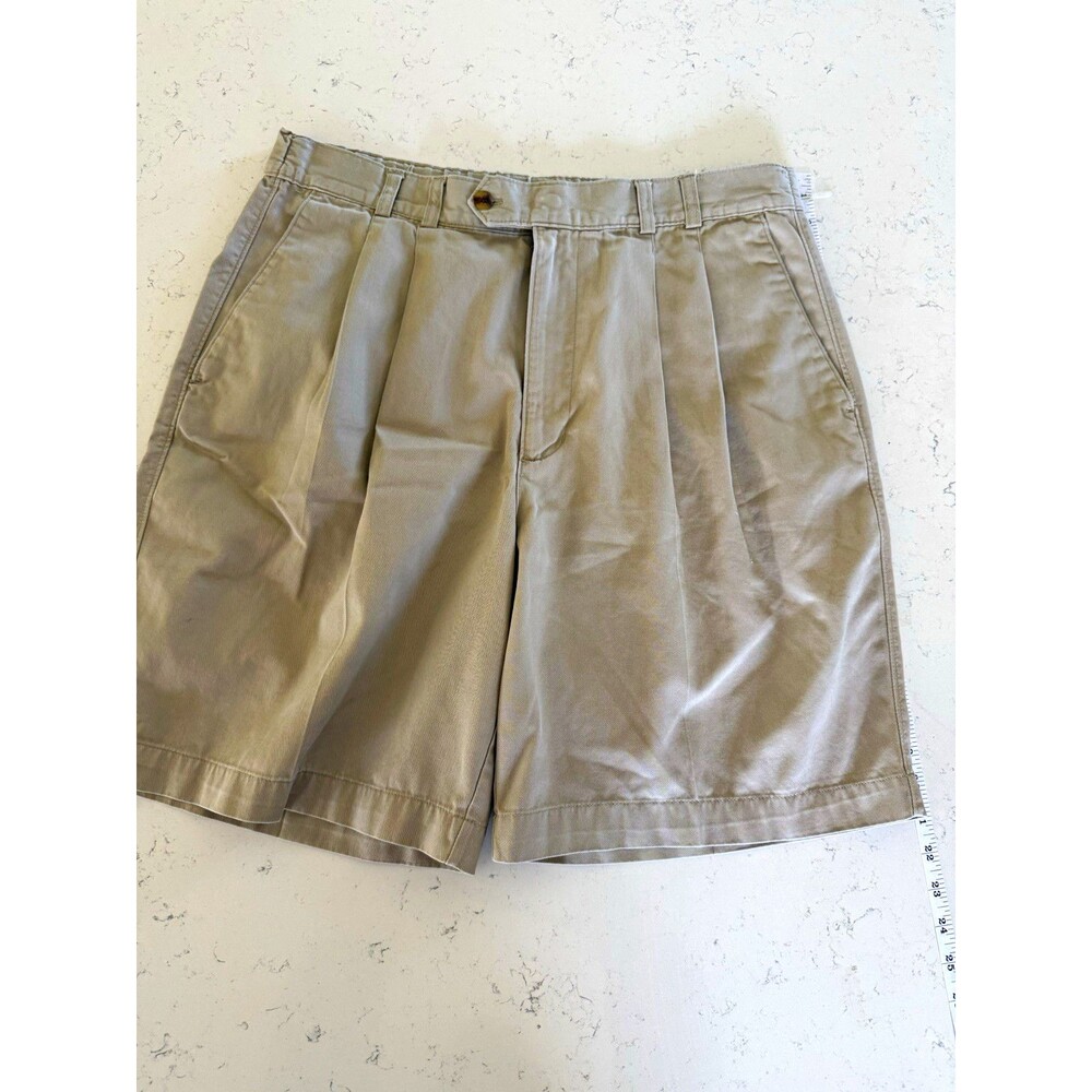 Bugle Boy Company Men's Beige Cotton Chino Shorts Pleated Button Slash 34